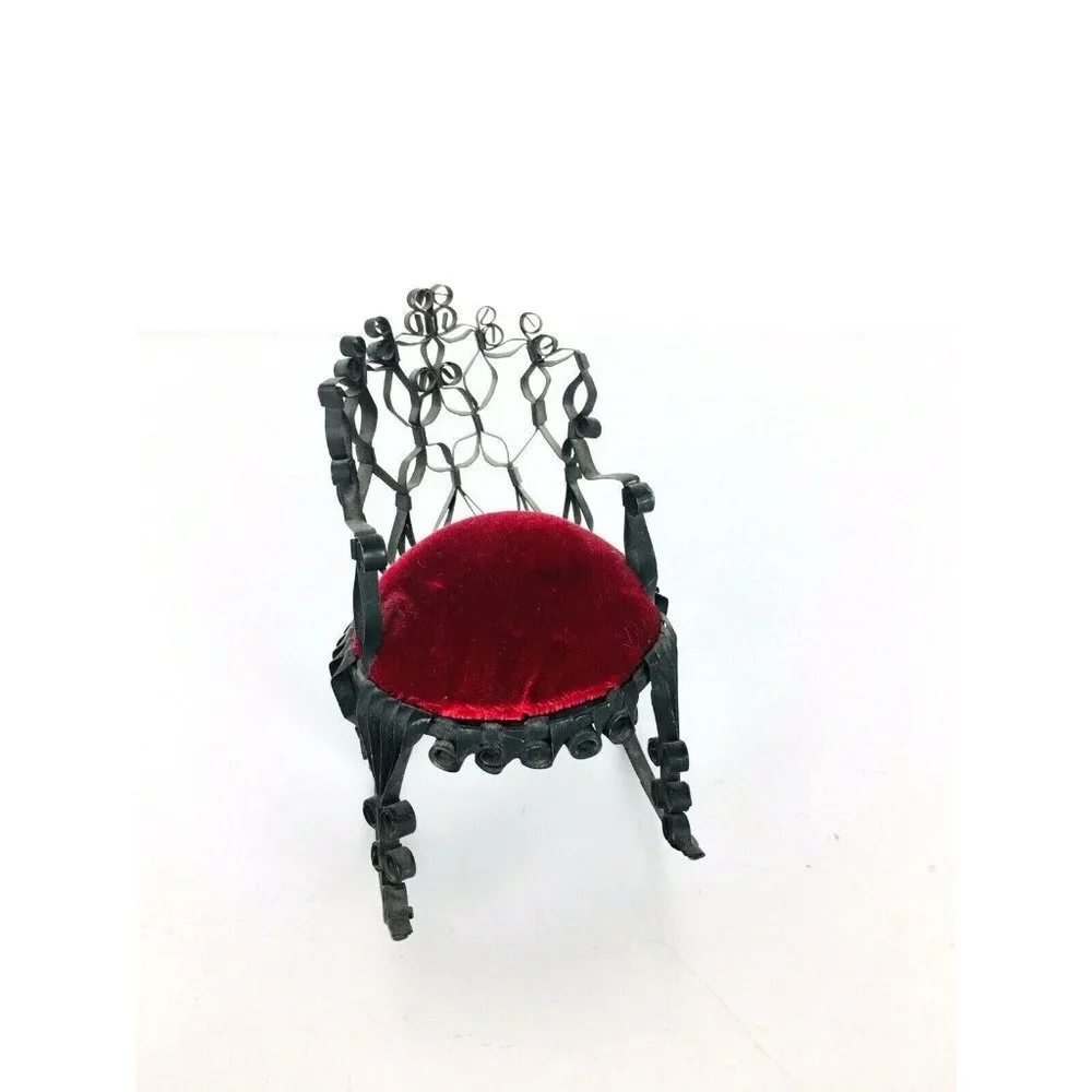 Vtg Tin Can Rocking Chair Ottoman Victorian Dollhouse Furniture Folk Tra… - Picture 6 of 9